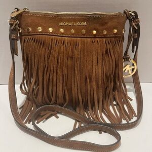 Y2K Michael Kors Billy Brown Suede Fringe Crossbody